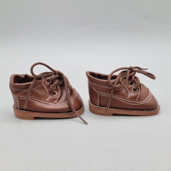Tallinas Brown Lace-Up Doll Shoes Size 3 Faux Leather With Stitch Detail - Picture 5 of 7